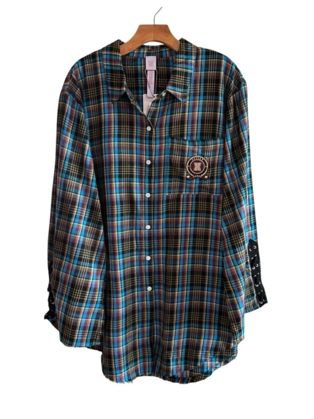 Savage x Fenty Tartan Tied Up Pj Raw Hem Sleep Shirt Xl